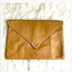 ELAINE TURNER TAUPE LEATHER CLUTCH NWT